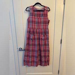 Urban Outfitters Pink & Blue Plaid Cropped Jumpsuit